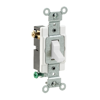 Product image for Leviton CS320-2W 120/277 VAC 20 Amp 2 Hp 3-Way White Thermoplastic Grounding Toggle Quiet Switch