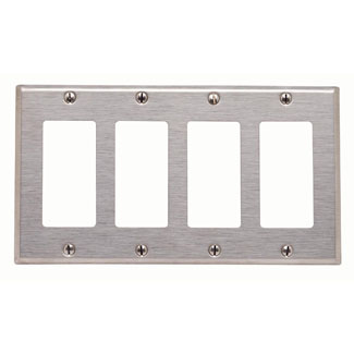 Leviton 84012 4-Gang Toggle Switch Wallplate – Standard Size, Stainless Steel, Device Mount, UL & CSA Listed