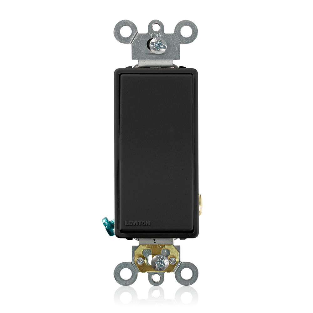 Product image for Leviton 5621-2E 120/277 VAC 20 Amp 1-Pole 2 Hp Black Thermoplastic Self Grounding Rocker Decorator Quiet Switch