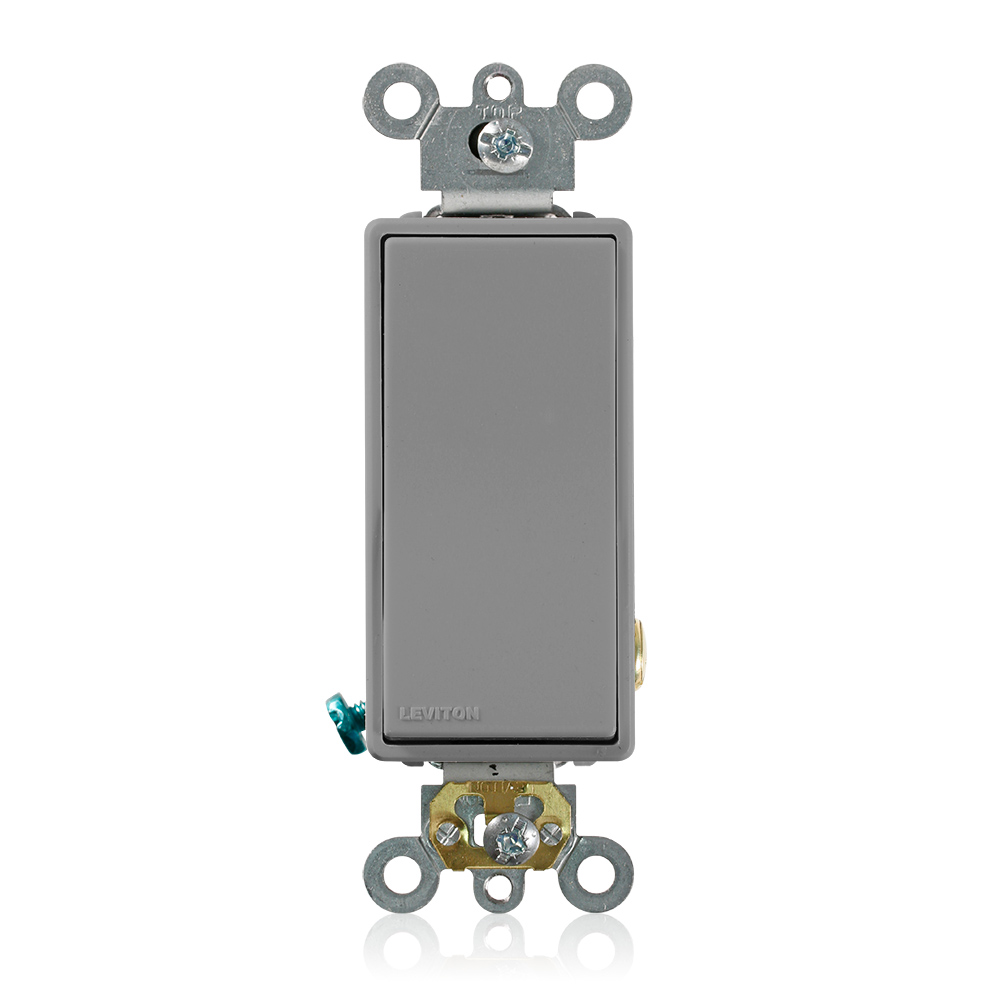 Product image for Leviton 5621-2GY 120/277 VAC 20 Amp 1-Pole 2 Hp Gray Thermoplastic Self Grounding Rocker Decorator Quiet Switch