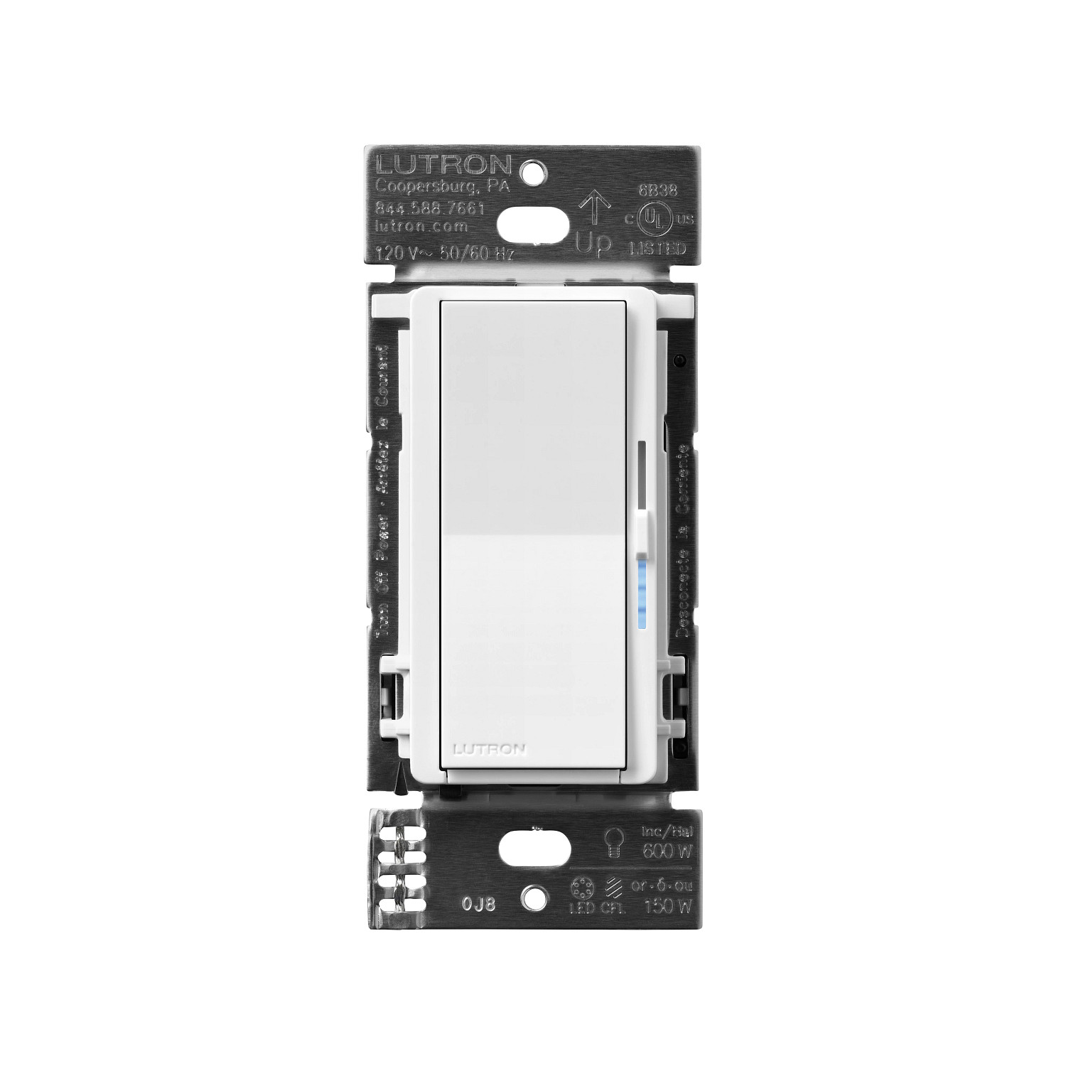 Product image for Lutron DVCLN-153P-WH Diva LED+ Dimmer w/ Night MOde, Single Pole/3-Way, 150W Dimmable, Gloss White