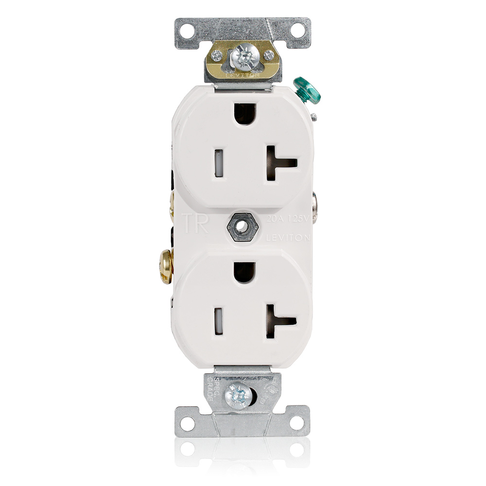 Product image for Leviton TBR20-W 125 Volt 20 Amp 2-Pole 3-Wire NEMA 5-20R 1 Hp White Thermoplastic Straight Blade Duplex Receptacle