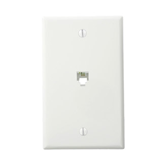 Product image for Leviton 40249-W White Plastic Box/Flush Mount Screw Terminal 6-Position 4-Conductor Standard Telephone Wall Jack