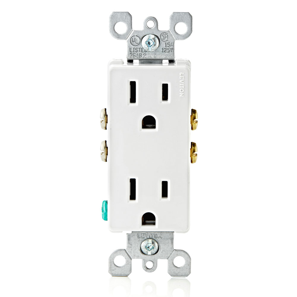 Product image for Leviton 5325-W 15amp 125v Decora Duplex Receptacle, White