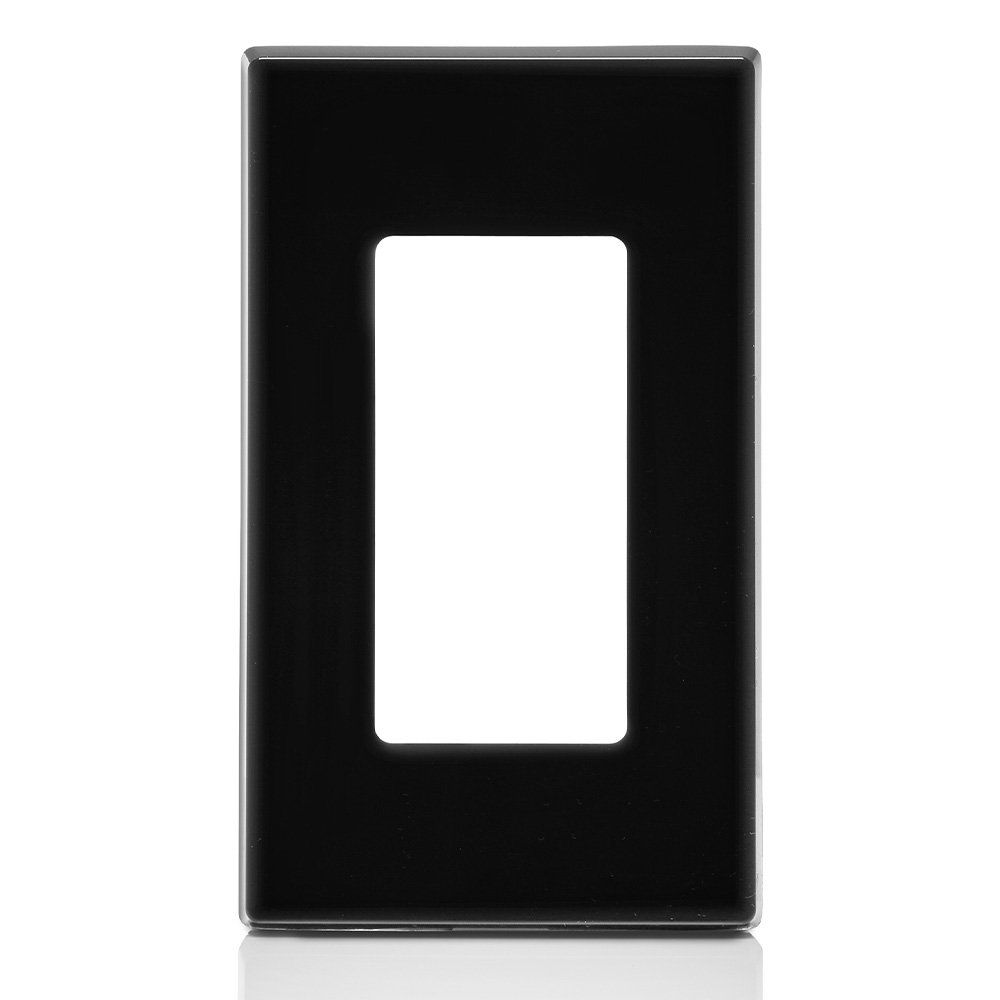 Product image for Leviton 80301-SE 2.75 x 0.25 x 4.6 Inch 1-Gang Smooth Black Polycarbonate Snap-On Screwless Standard Decorator Wallplate
