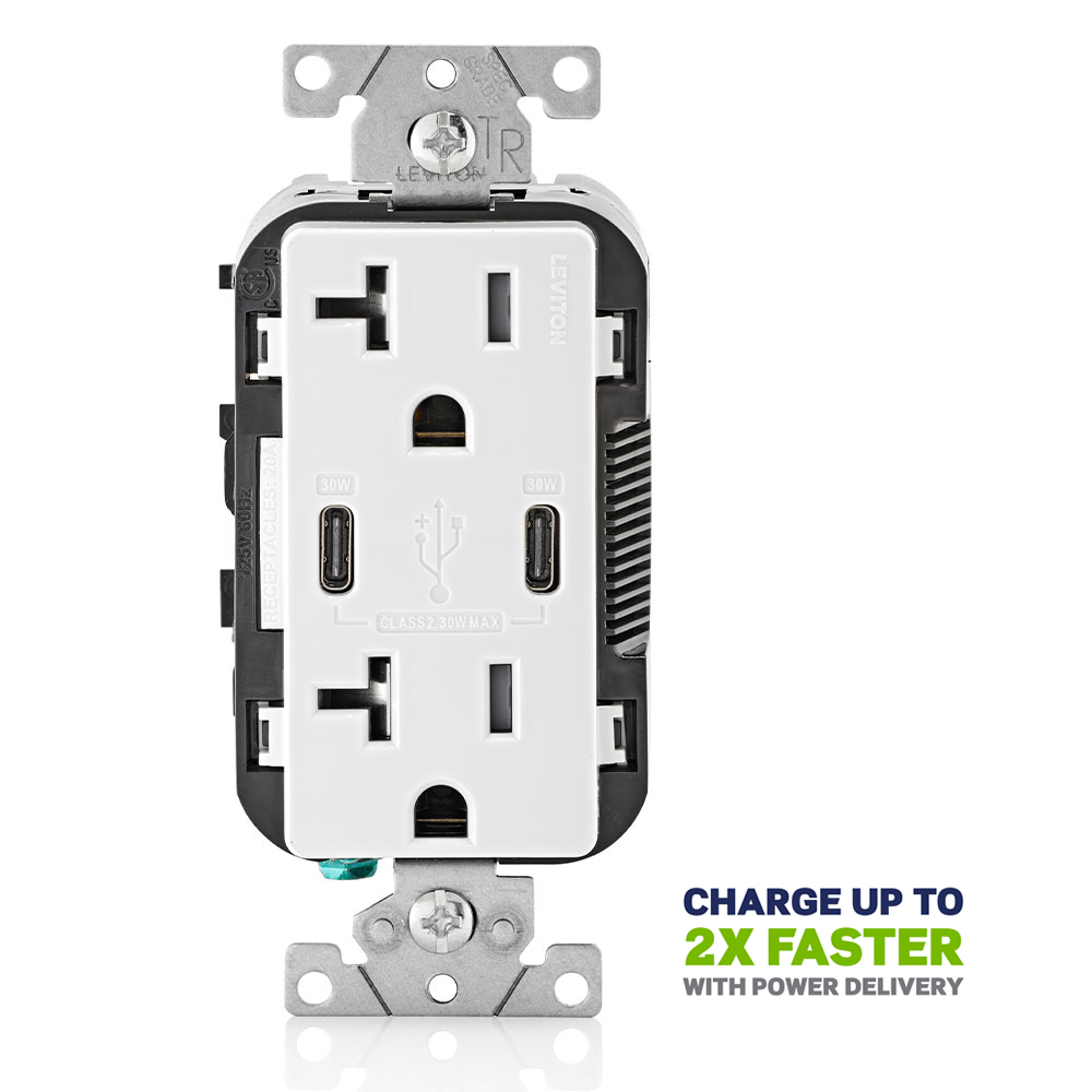 Product image for LEV T5835-W DECORA TYPE CC USB 20A