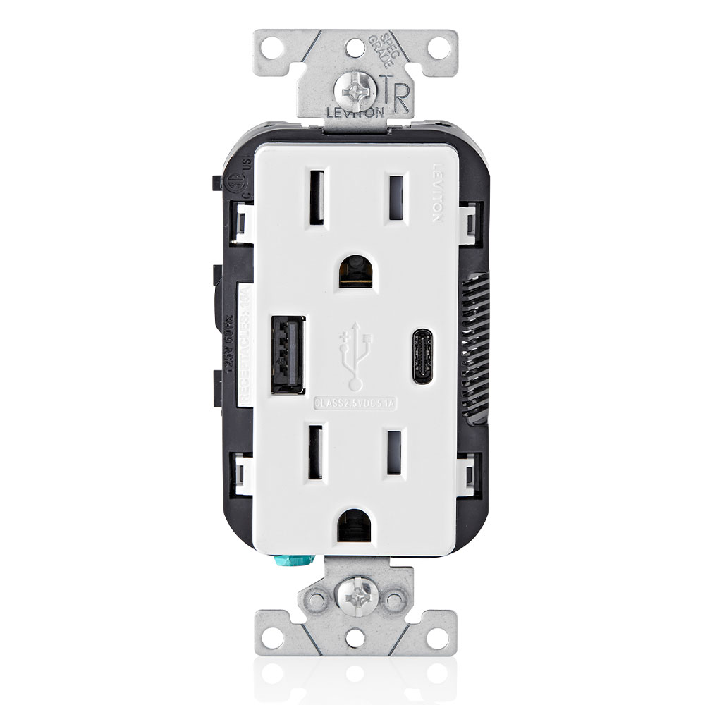 Product image for LEV T5633-W DECORA TYPE AC USB 15A