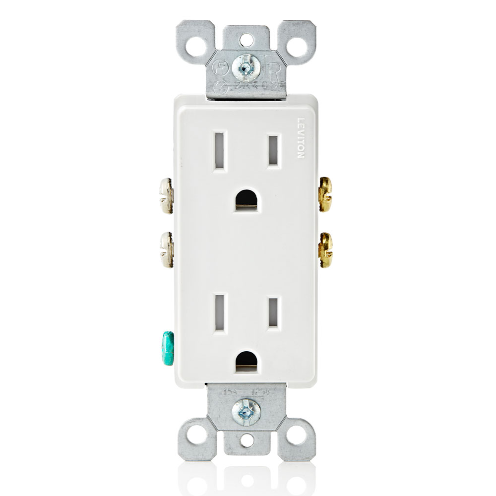 Product image for Leviton T5325-W 15amp 125v Tamper-Resistant Decora Duplex Receptacle, White