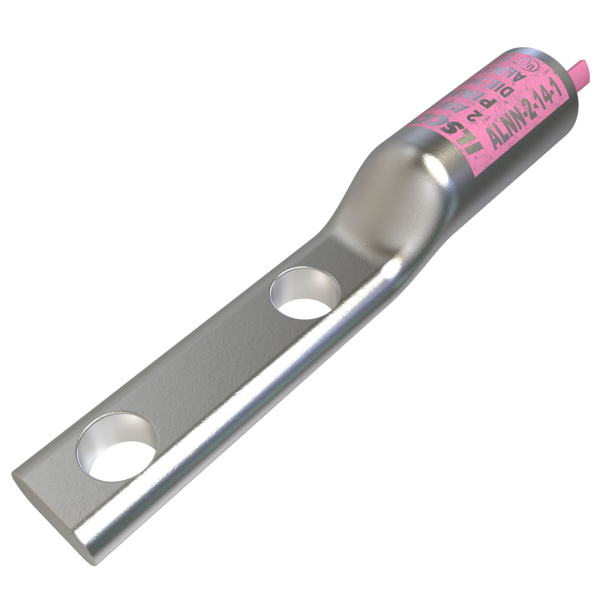 Product image for Ilsco ALNN-2-14-1 SureCrimp® Aluminum Compression Lug, Conductor Size 2, 2 Holes, 1/4in Bolt Size, 1in Hole Spacing, Narrow Tang, Long Barrel, No Sight Window, Tin Plated, UL, CSA