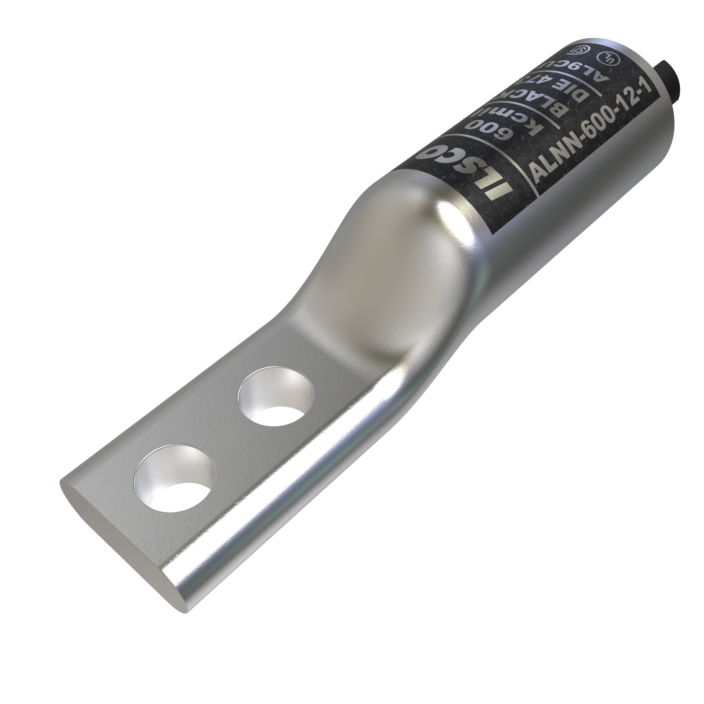 Product image for Ilsco ALNN-600-12-1 SureCrimp® Aluminum Compression Lug, Conductor Size 600, 2 Holes, 1/2in Bolt Size, 1in Hole Spacing, Narrow Tang, Long Barrel, No Sight Window, Tin Plated, UL, CSA