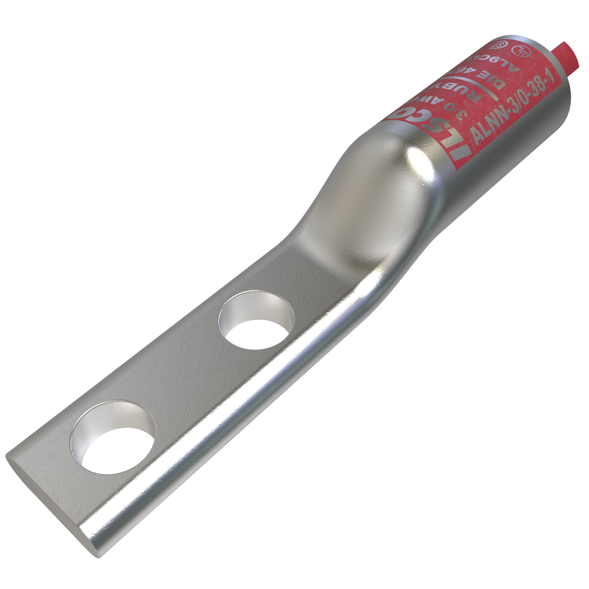 Product image for Ilsco ALNN-3/0-38-1 SureCrimp® Aluminum Compression Lug, Conductor Size 3/0, 2 Holes, 3/8in Bolt Size, 1in Hole Spacing, Narrow Tang, Long Barrel, No Sight Window, Tin Plated, UL, CSA