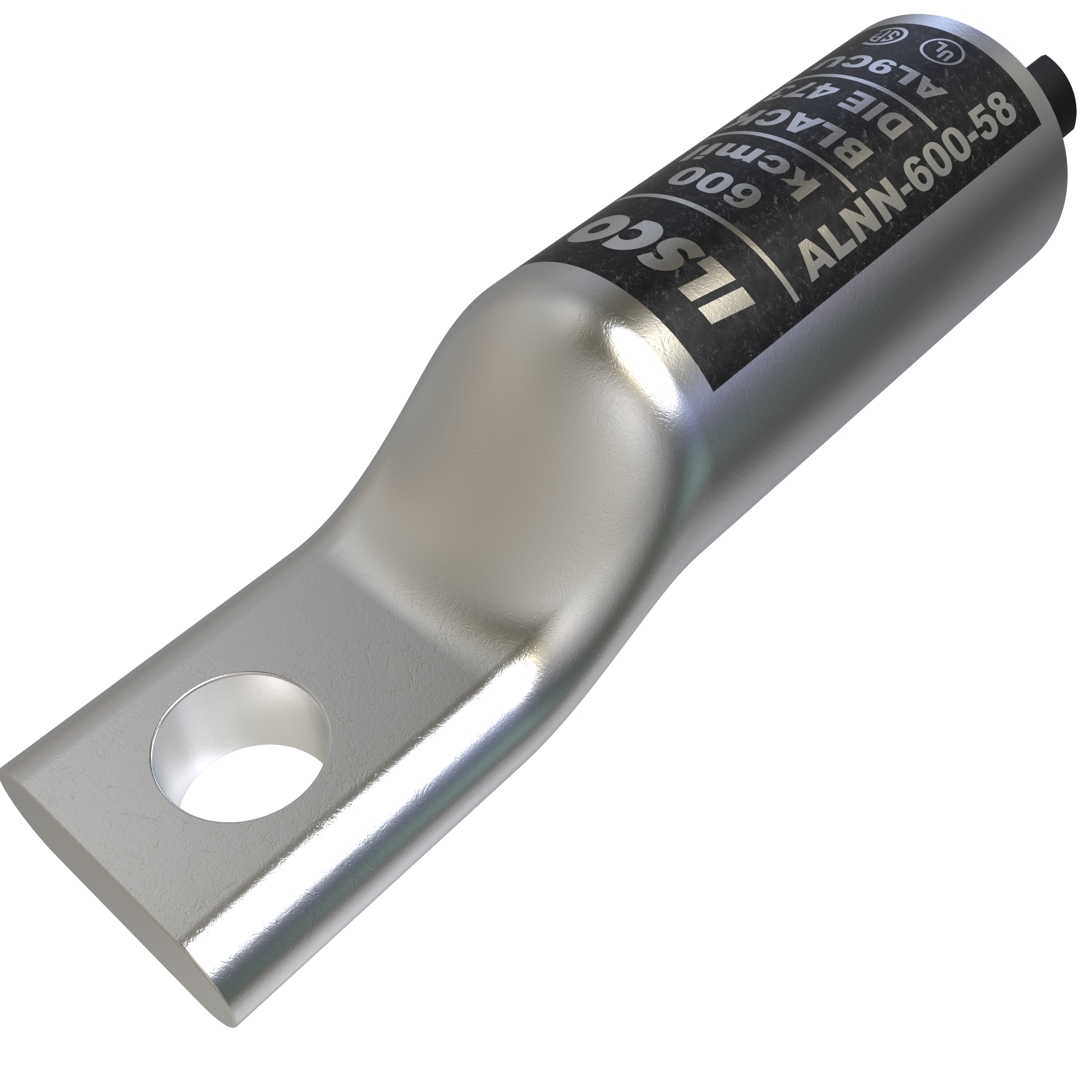 Product image for Ilsco ALNN-600-58 SureCrimp® Aluminum Compression Lug, Conductor Size 600, 1 Hole, 5/8in Bolt Size, Narrow Tang, Long Barrel, No Sight Window, Tin Plated, UL, CSA