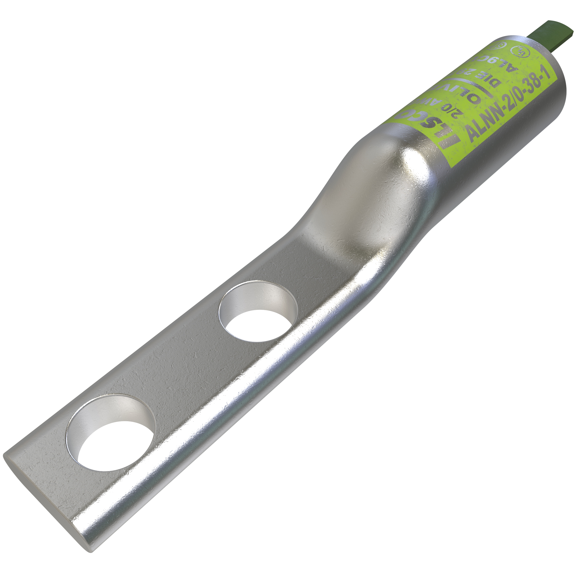 Product image for Ilsco ALNN-2/0-38-1 SureCrimp® Aluminum Compression Lug, Conductor Size 2/0, 2 Holes, 3/8in Bolt Size, 1in Hole Spacing, Narrow Tang, Long Barrel, No Sight Window, Tin Plated, UL, CSA