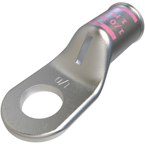 Product image for Ilsco CRA-1-38M Copper Mining Lug, Conductor Size 1, 1 Hole, 3/8in Bolt Size, Standard Barrel, Sight Window, Tin Plated, UL, CSA