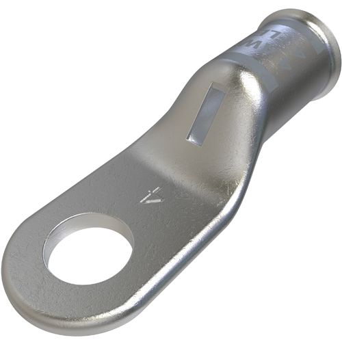 Product image for Ilsco CRA-4-14M Copper Mining Lug, Conductor Size 4, 1 Hole, 1/4in Bolt Size, Standard Barrel, Sight Window, Tin Plated, UL, CSA