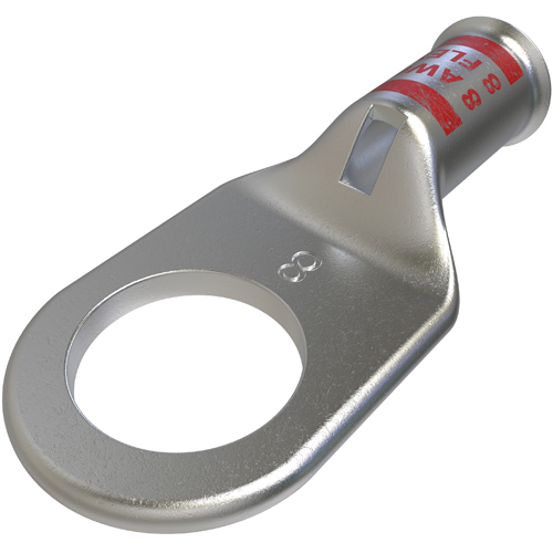Product image for Ilsco CRA-8-38M Copper Mining Lug, Conductor Size 8, 1 Hole, 3/8in Bolt Size, Standard Barrel, Sight Window, Tin Plated, UL, CSA
