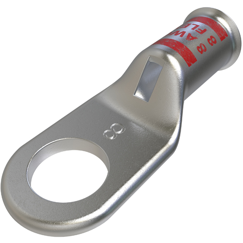 Product image for Ilsco CRA-8-14M Copper Mining Lug, Conductor Size 8, 1 Hole, 1/4in Bolt Size, Standard Barrel, Sight Window, Tin Plated, UL, CSA