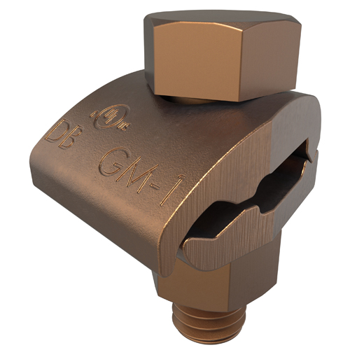 Product image for Ilsco GM-1 Permaground Copper Ground Clamp, Conductor Range 4-8 Sol, 1 Conductor, 1 Bolt, 3/8in Bolt Size, Double Plate, UL