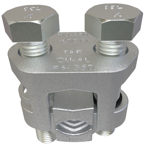 Product image for Ilsco IKS-350 Copper Two-Bolt Split Bolt, Main Conductor Range 350-250, Tap Range 350-6, Tin Plated, UL
