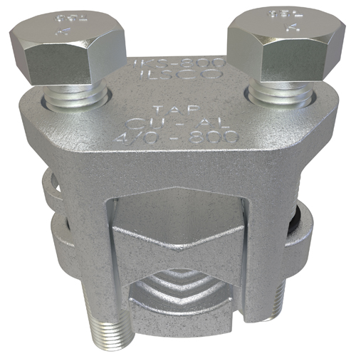 Product image for Ilsco IKS-800 Copper Two-Bolt Split Bolt, Main Conductor Range 800-400, Tap Range 800-4/0, Tin Plated, UL
