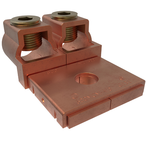 Product image for Ilsco MU-600 Copper Mechanical Lug, Conductor Range 600-4/0, 2 Ports, 1 Hole, 1/2in Bolt Size, UL, CSA