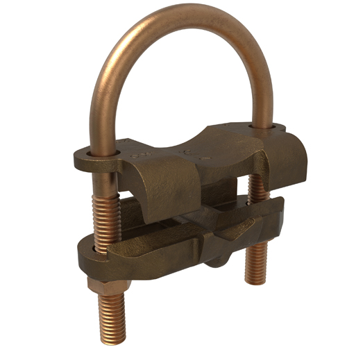 Product image for Ilsco GPL-35 Permaground Copper U-Bolt Ground Clamp, Conductor Range 500-300, Pipe Size 2in, Ground Rod Sizes 2 to 2-3/8in, UL, CSA
