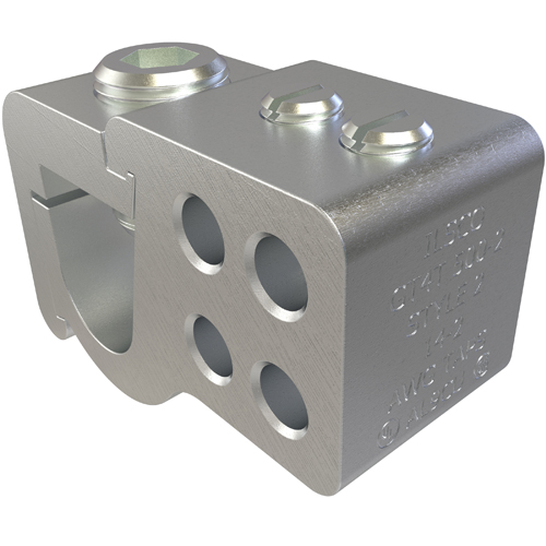 Product image for Ilsco GT4T-500-2-2 Aluminum Multiple Tap Connector, Dual Rated, Main Conductor Range 500-350, Tap Range 2-12 AL, 2-14 CU, 4 Parallel Taps, Tin Plated, UL, CSA