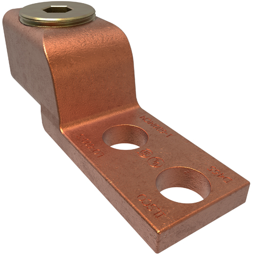 Product image for Ilsco LO-600-S Copper Mechanical Lug, Conductor Range 600-1, 1 Port, 2 Holes, 1/2in Bolt Size, 1-1/4in Hole Spacing, Seamless, UL, CSA