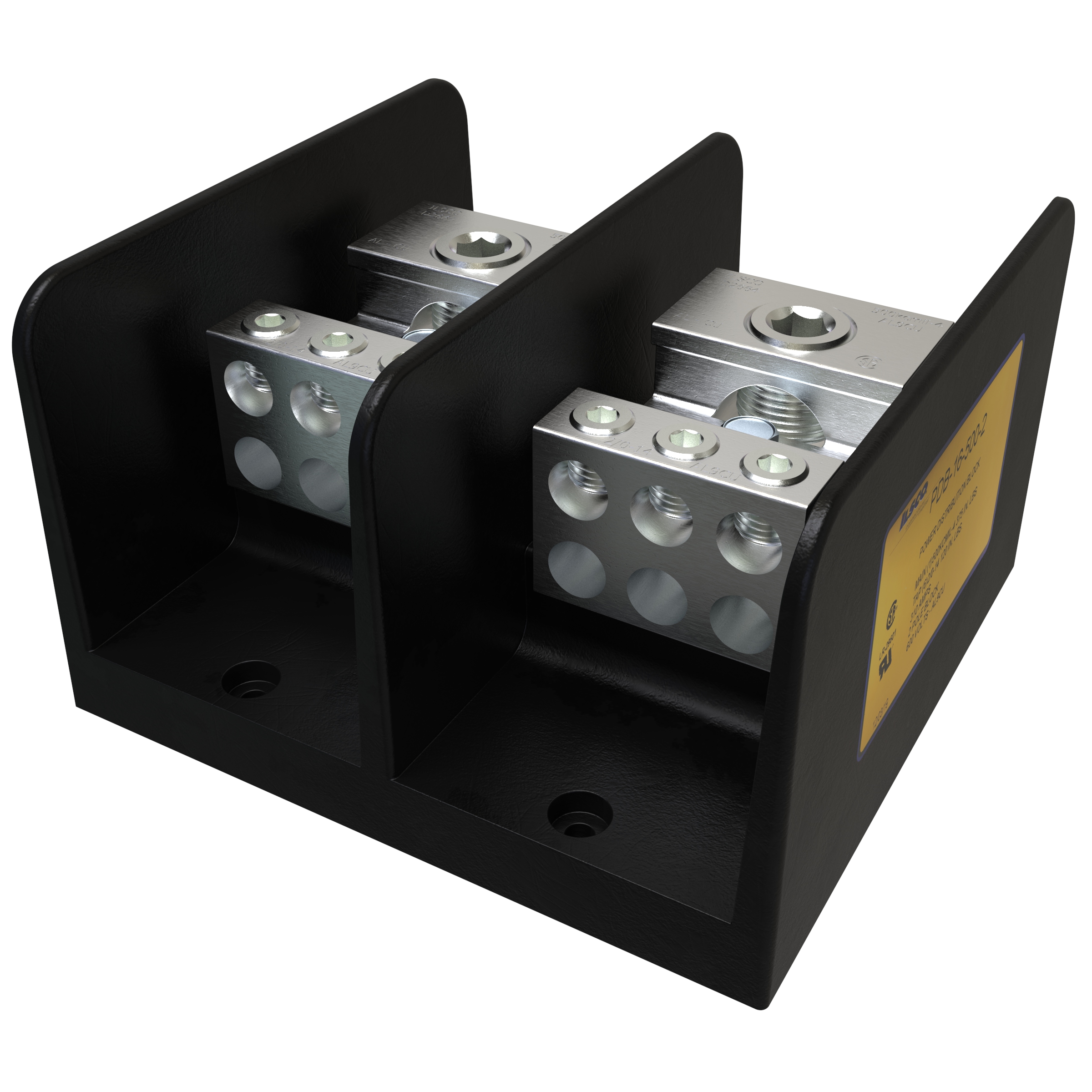 Product image for Ilsco PDB-16-500-2 Power Distribution Block, Dual Rated, Line Conductor Range 500-6, Load Range 2/0-14, 1 Port Per Pole Line Side, 6 Ports Per Pole Load Side, 2 Pole, UL, CSA