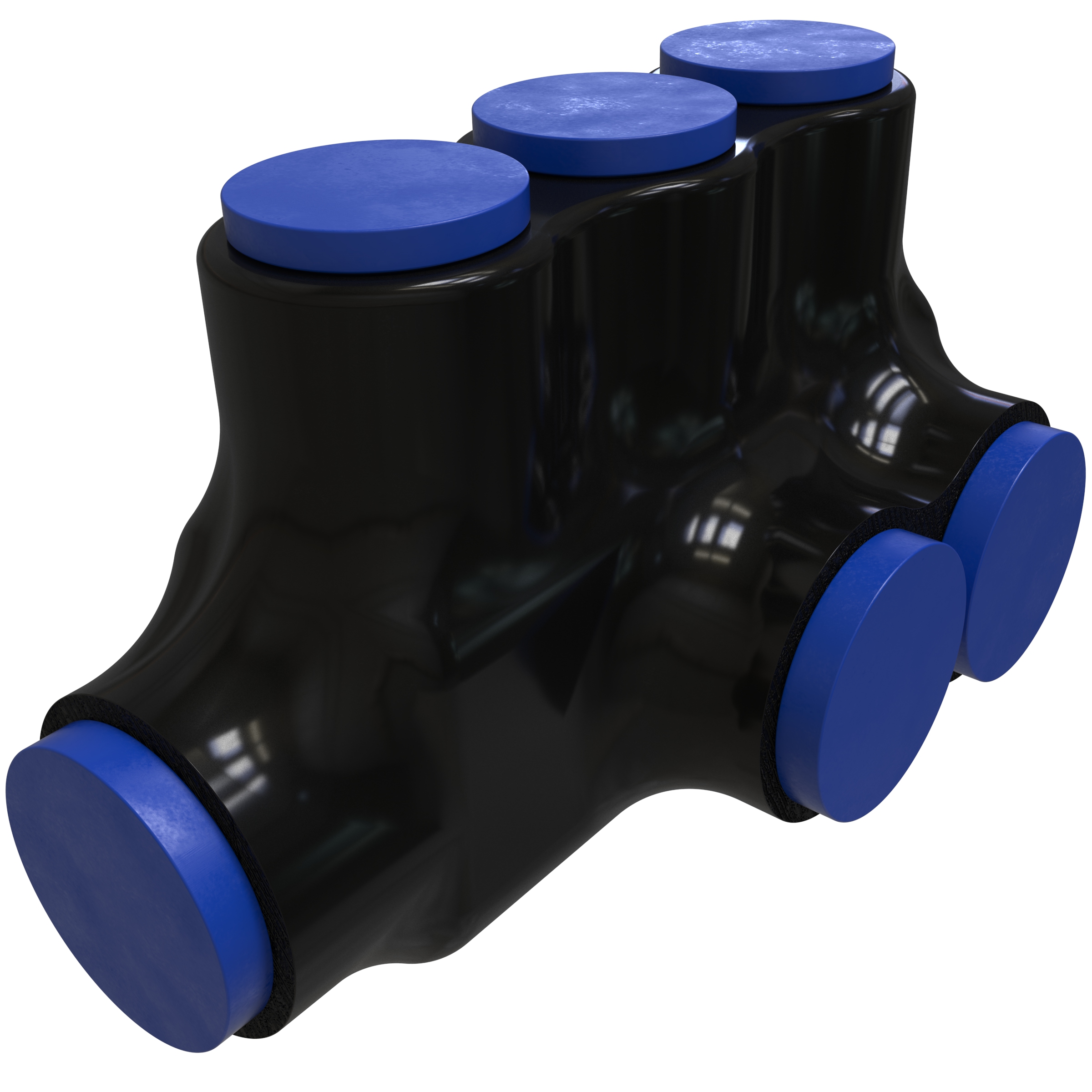 Product image for ILSCO PBTL-3-500-F 4 AWG to 600 kcmil 4.82 x 3.03 x 3 Inch Black Cover Blue Cap Plastisol Insulated Multi-Tap Connector