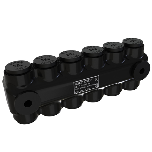 Product image for ILSCO PBTD-4-350-M UL/CSA Listed 350 MCM 6 AWG 4-Port Aluminum Insulated Mountable Mechanical Connector