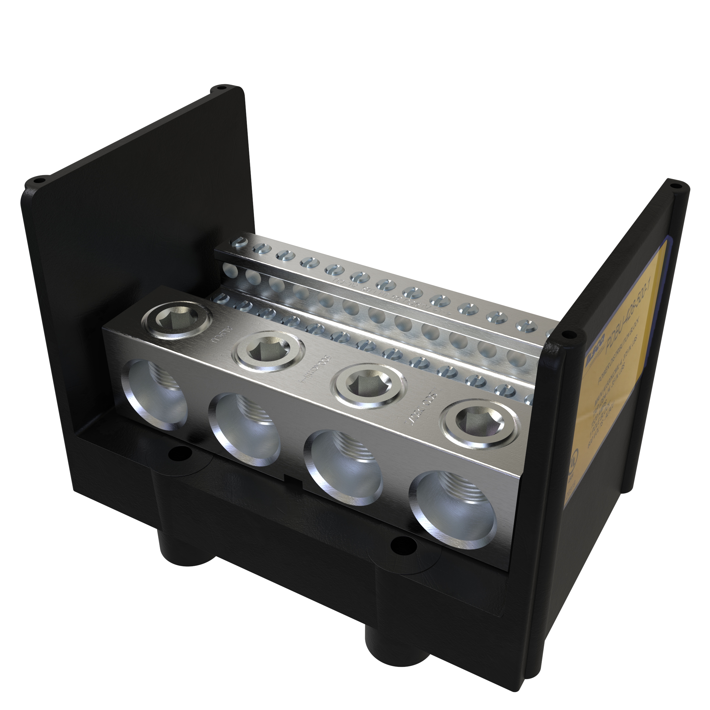 Product image for Ilsco PDBU-428-500-1 Power Distribution Block, Dual Rated, Line Conductor Range 500-4, Load Range 4-14, 4 Ports Per Pole Line Side, 28 Ports Per Pole Load Side, 1 Pole, UL, CSA