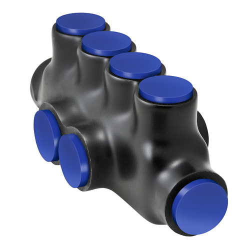 Product image for ILSCO PBTX-4-350-F 6.1 x 2.58 x 2.43 Inch Black Cover Blue Cap Plastisol Insulated Multi-Tap Connector
