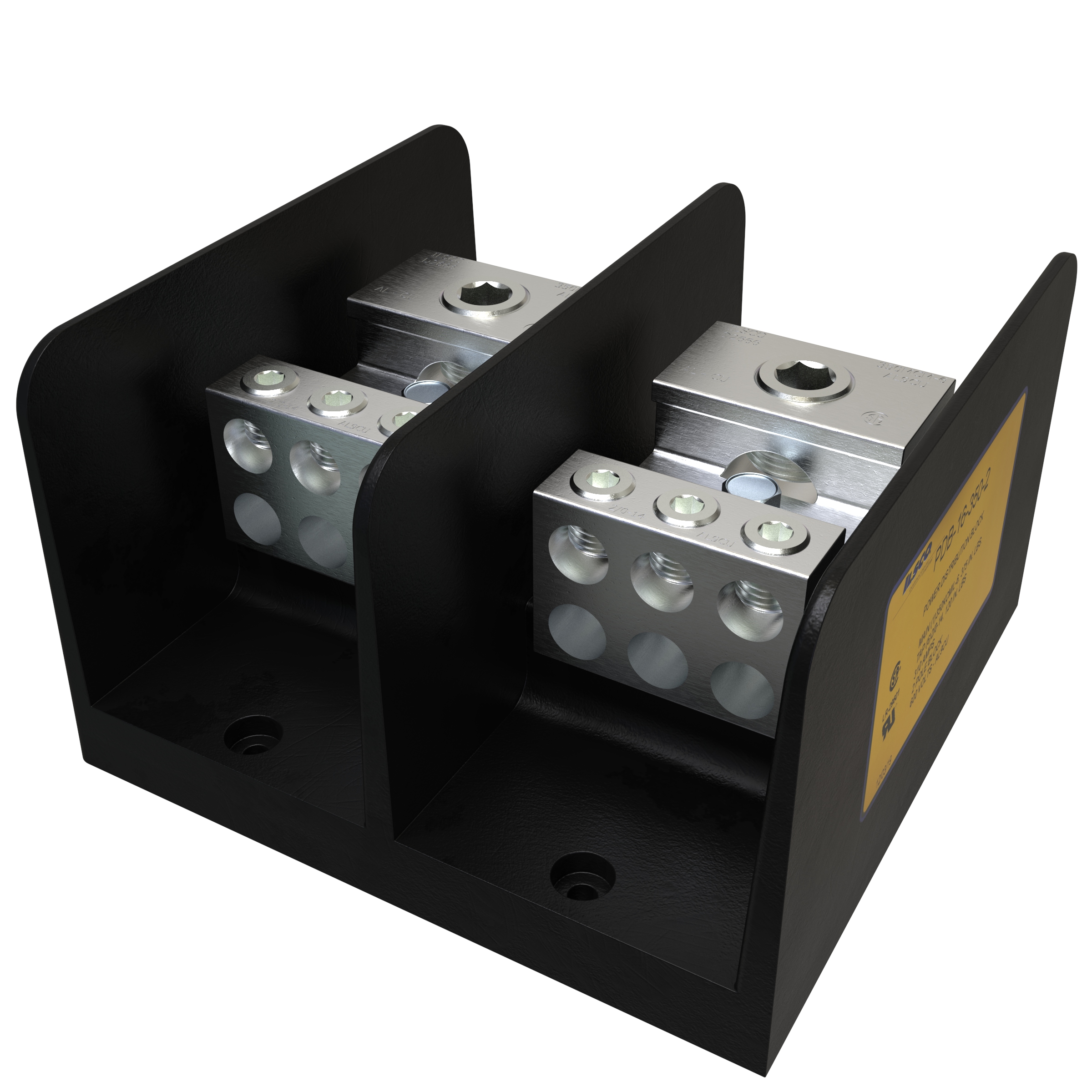 Product image for Ilsco PDB-16-350-2 Power Distribution Block, Dual Rated, Line Conductor Range 350-6, Load Range 2/0-14, 1 Port Per Pole Line Side, 6 Ports Per Pole Load Side, 2 Pole, UL, CSA