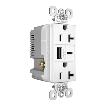 Pass & Seymour TR20USBAC6W 20A 125V Tamper-Resistant Duplex Receptacle with USB A/C Fast Charging Ports, White