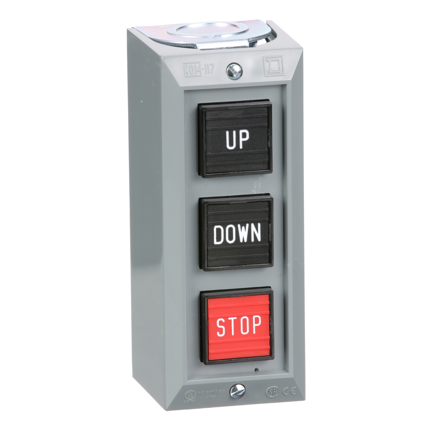 Complete control station, Harmony 9001B, 3 push buttons  UP-DOWN-STOP, 5A, 600V AC, NEMA 1
